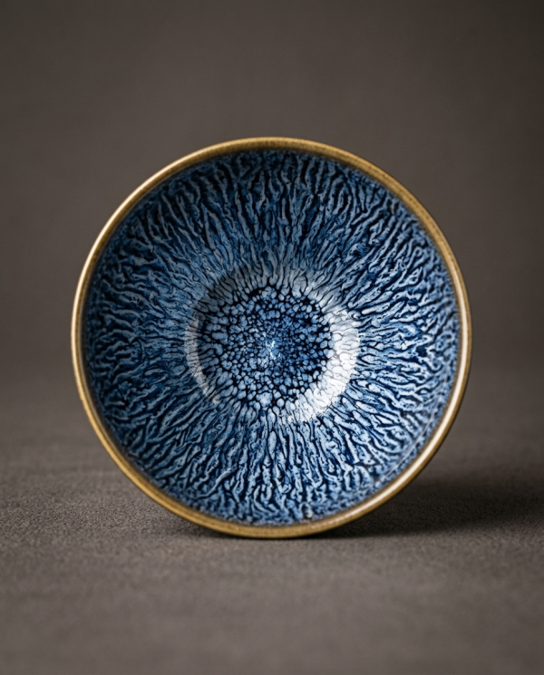 Azure Flora Hand-Thrown JIAN ZHAN Bowl